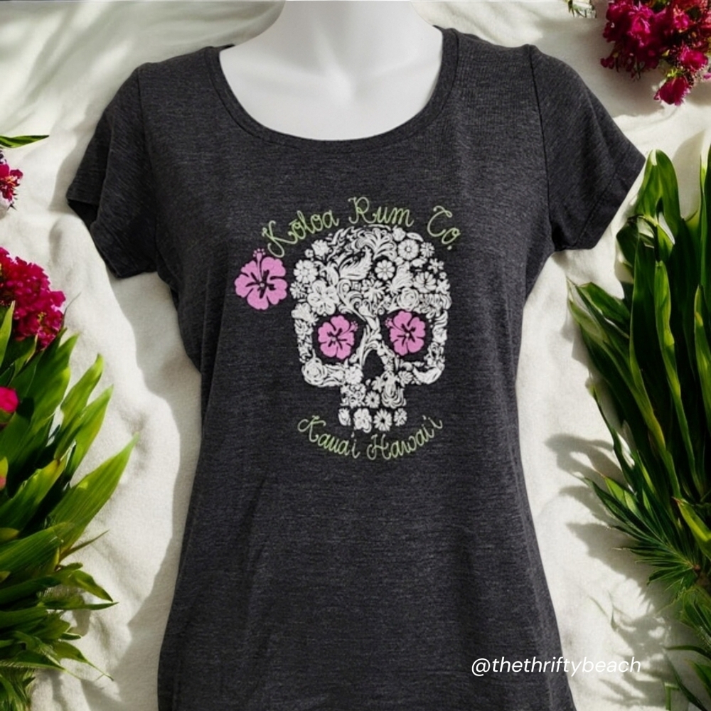Koloa Rum Co. Graphic Skull Tee with Floral Design